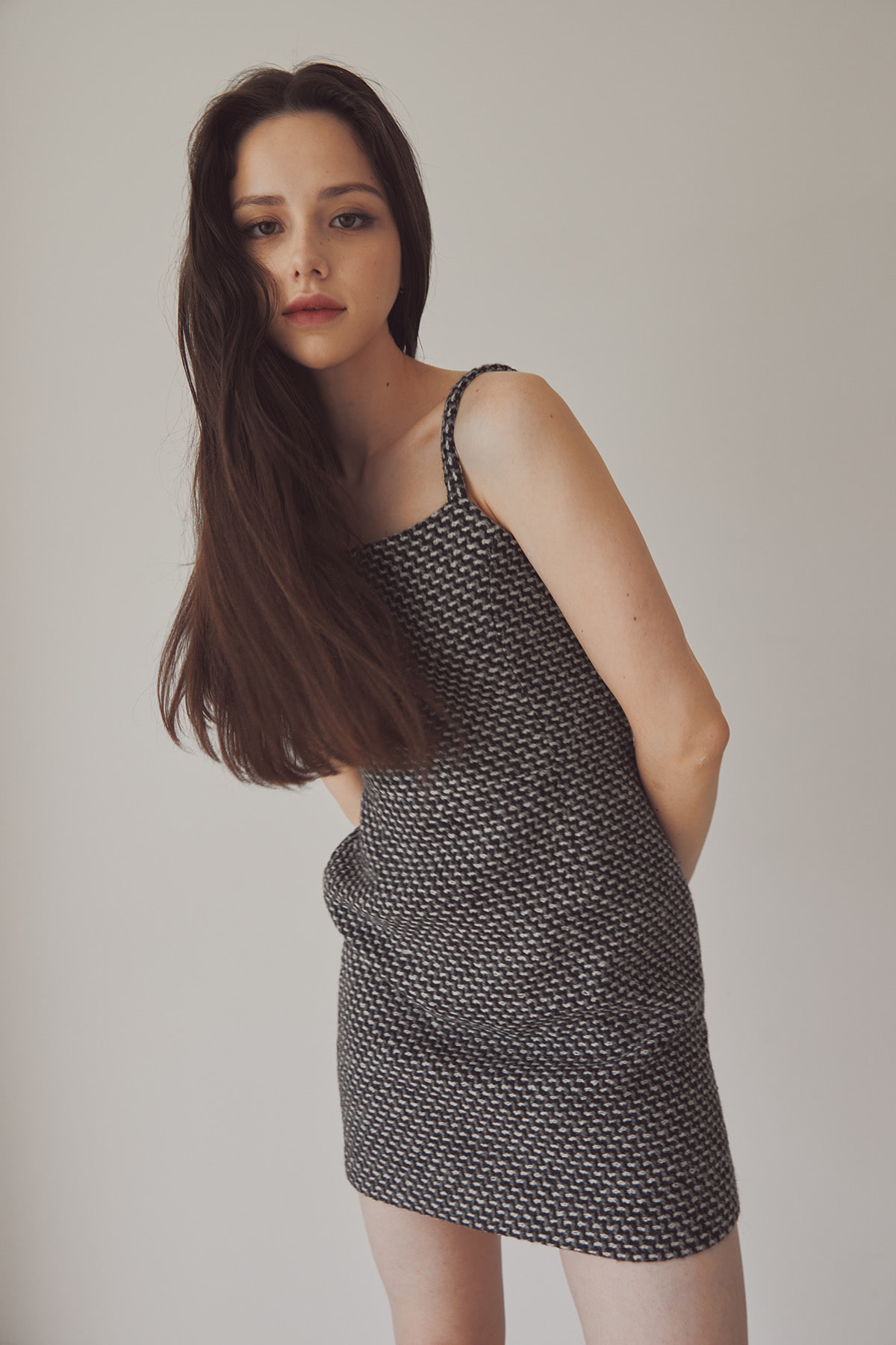 Tweed Knit Mini Dress (Charcoal)