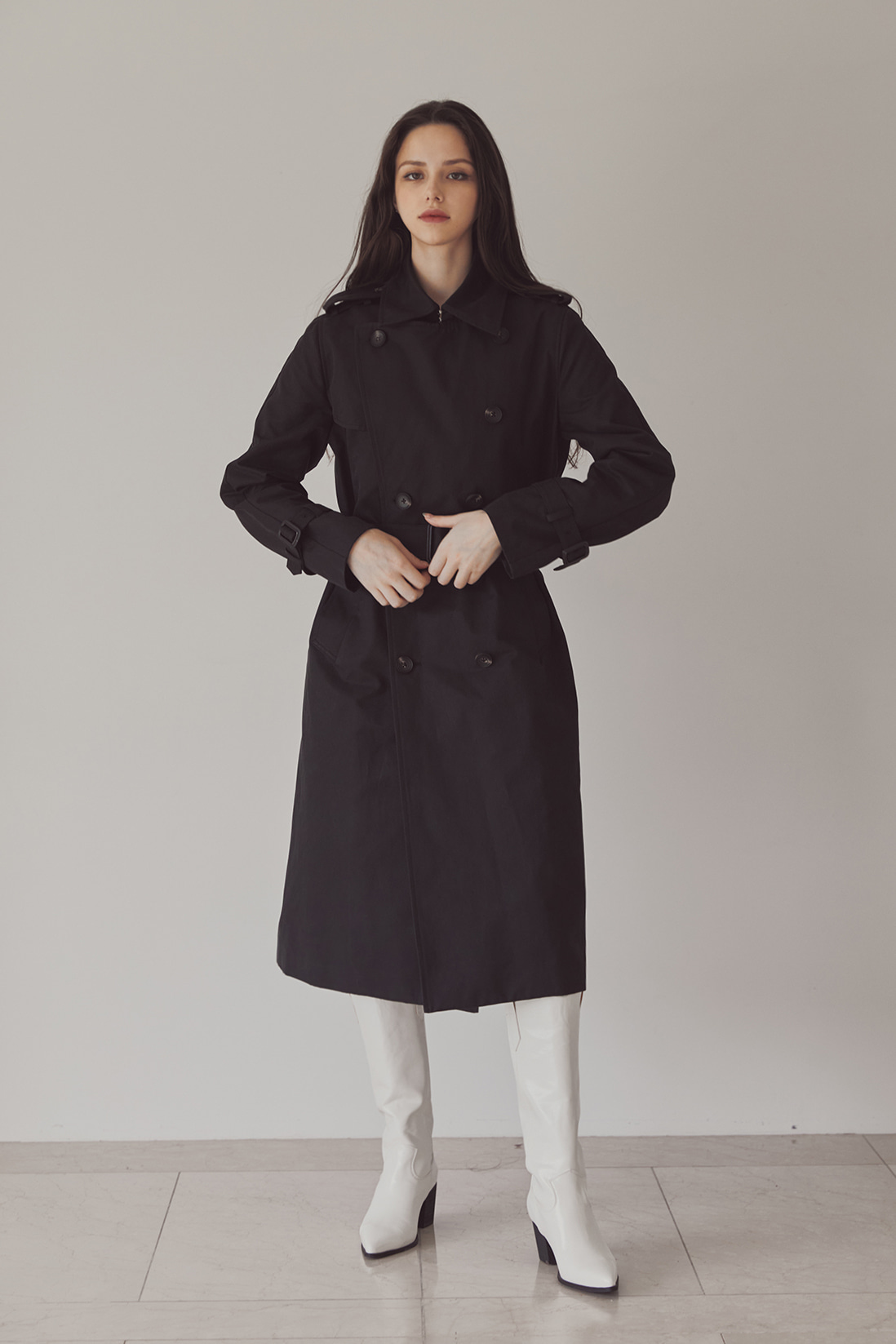Double Trench Long Coat (Black)