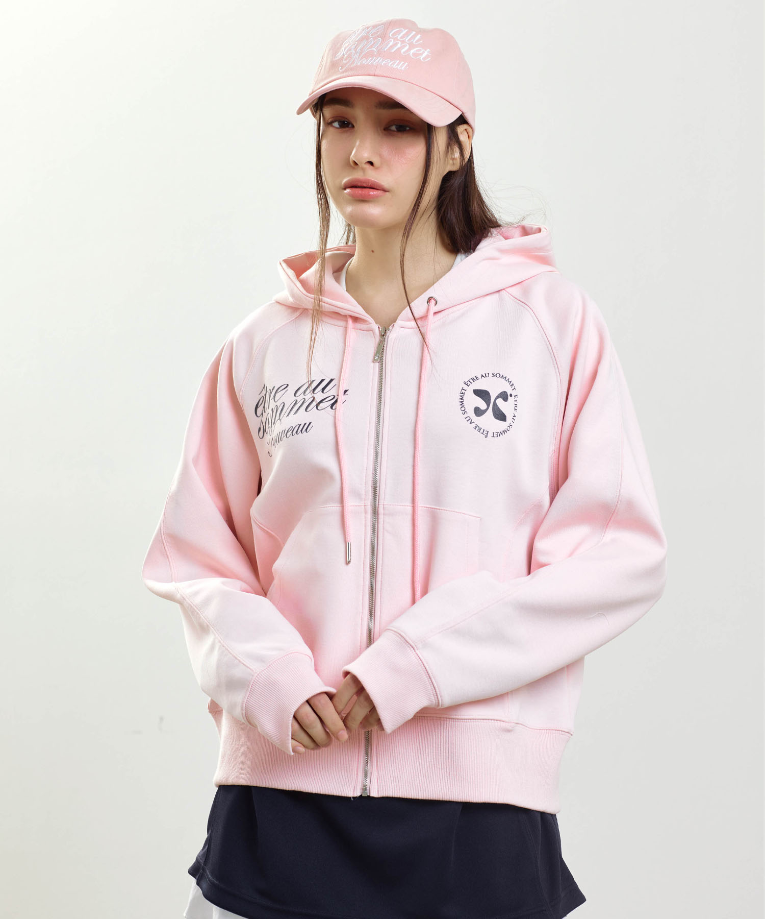Double Cat Face Hooded Zip-Up (Pink)